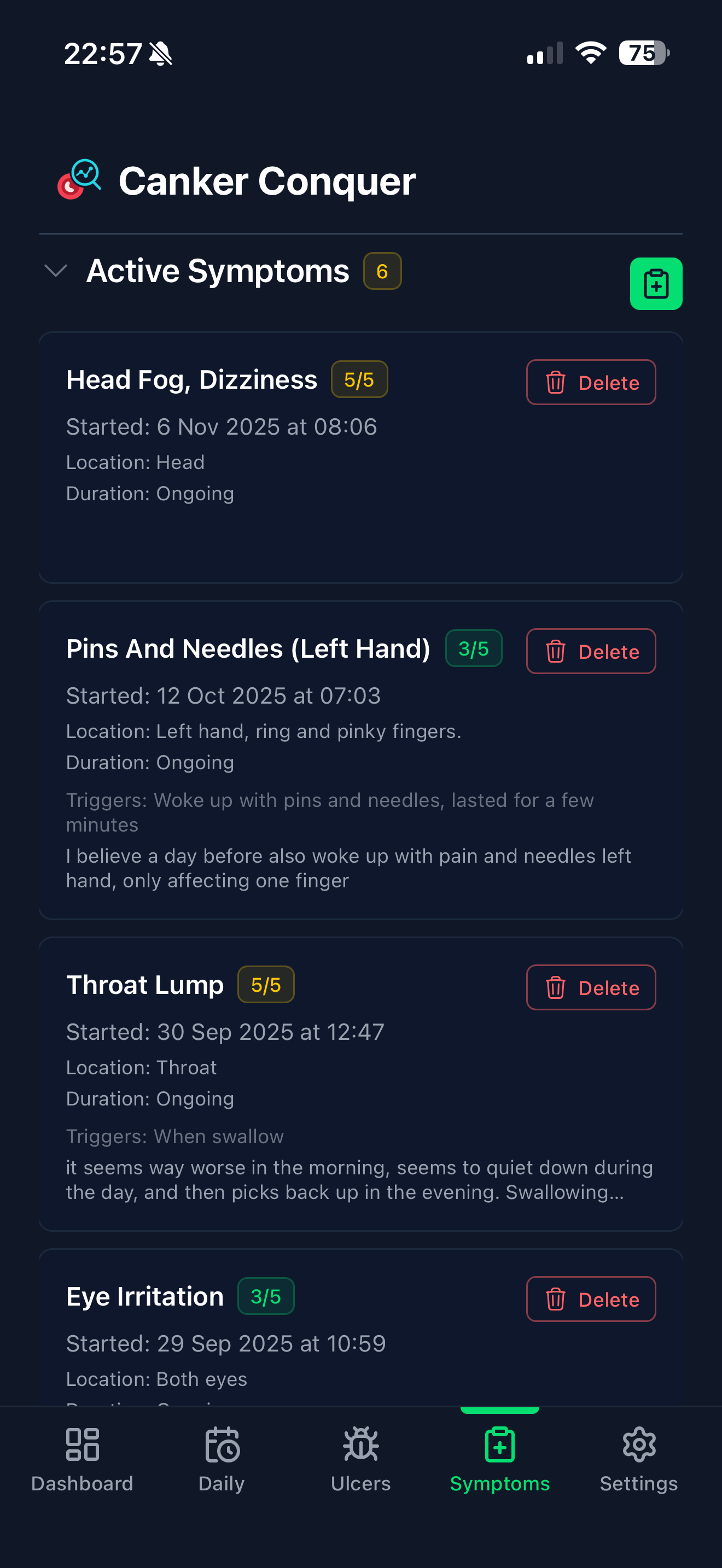 Symptoms Tracking Interface